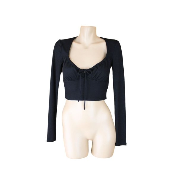 NWT Aeropostale Ribbed Crop Top Small Scoop Neck Long Sleeve Tie Up Ballet CA183 - Picture 6 of 7